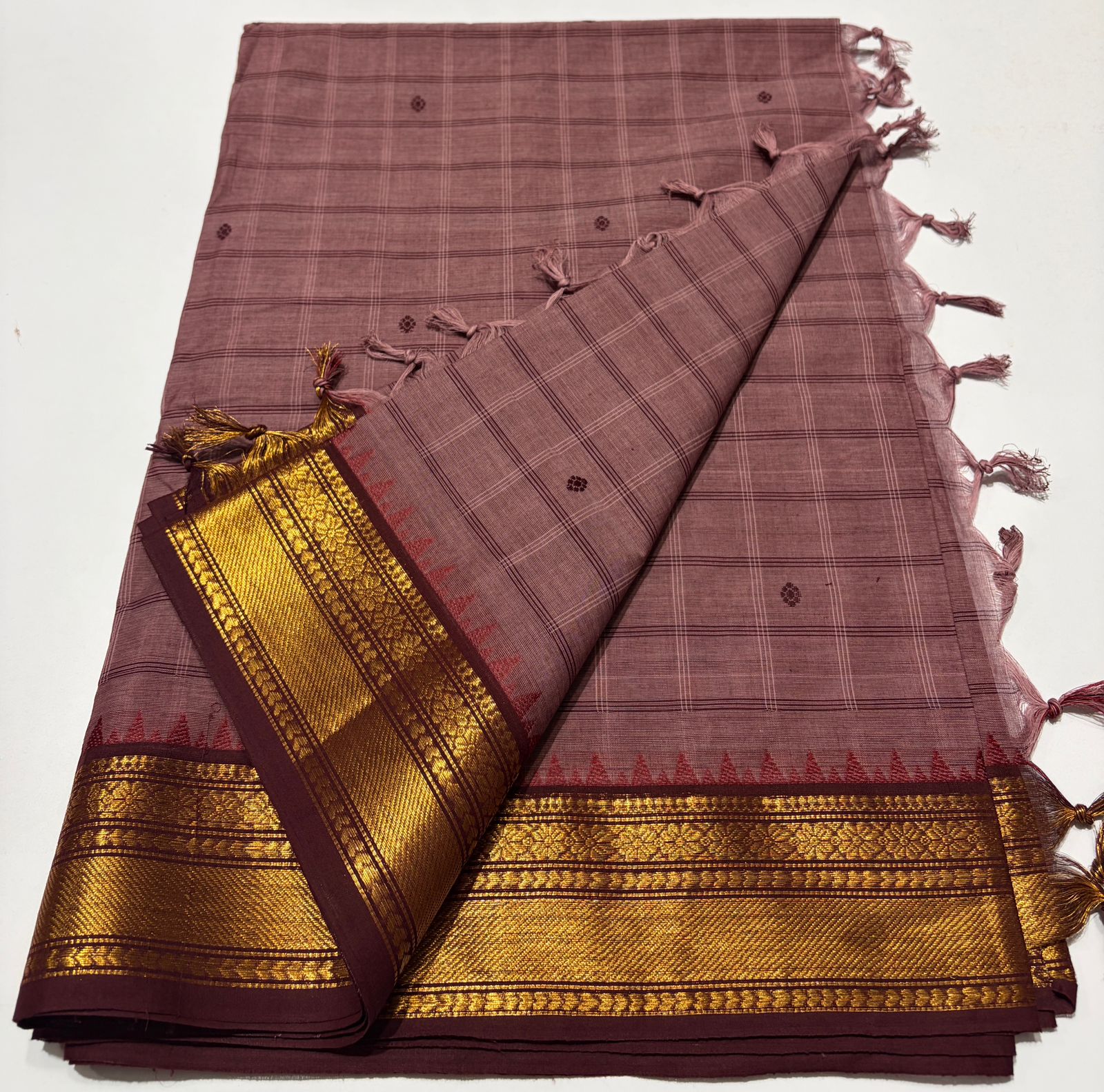 Chettinad Mangalagiri Cotton Saree with temple border Silks